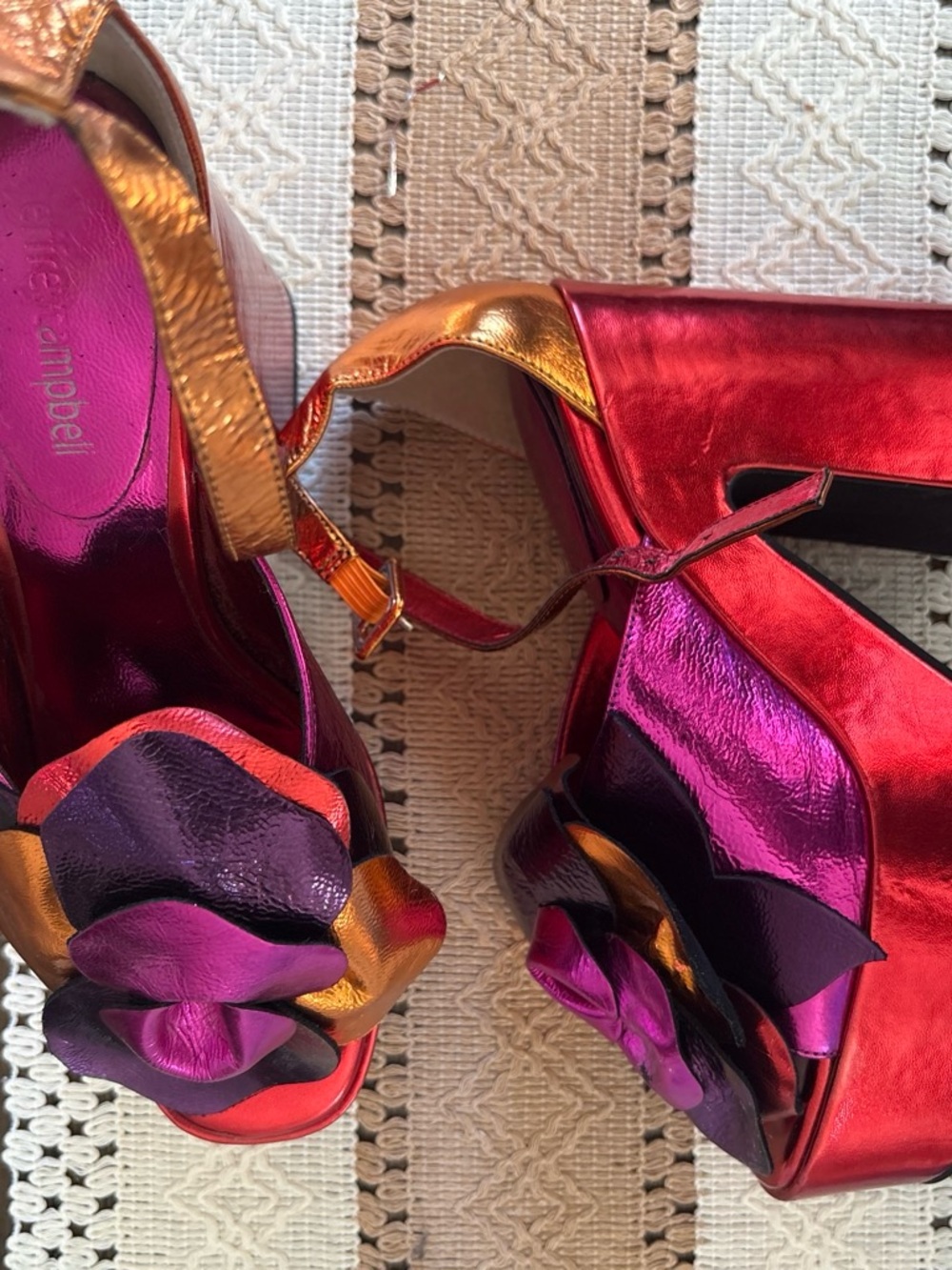 Jeffrey Campbell Metallic Floral Slide Mules in Fuchsia, Purple & Gold - Picture 3 of 3